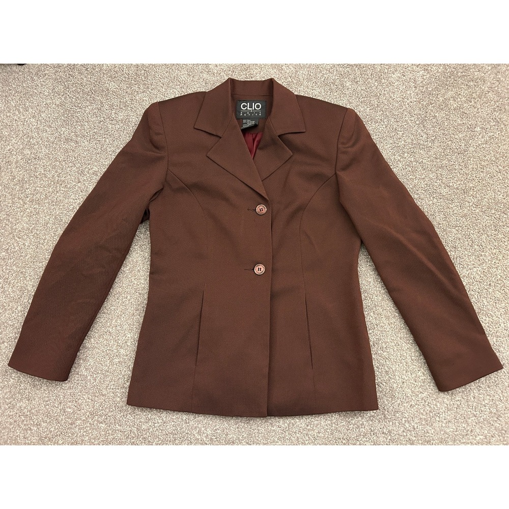 90s Clio Suit Petite Blazer Women 6P Brown Excellent Textured 2-Button Jacket
